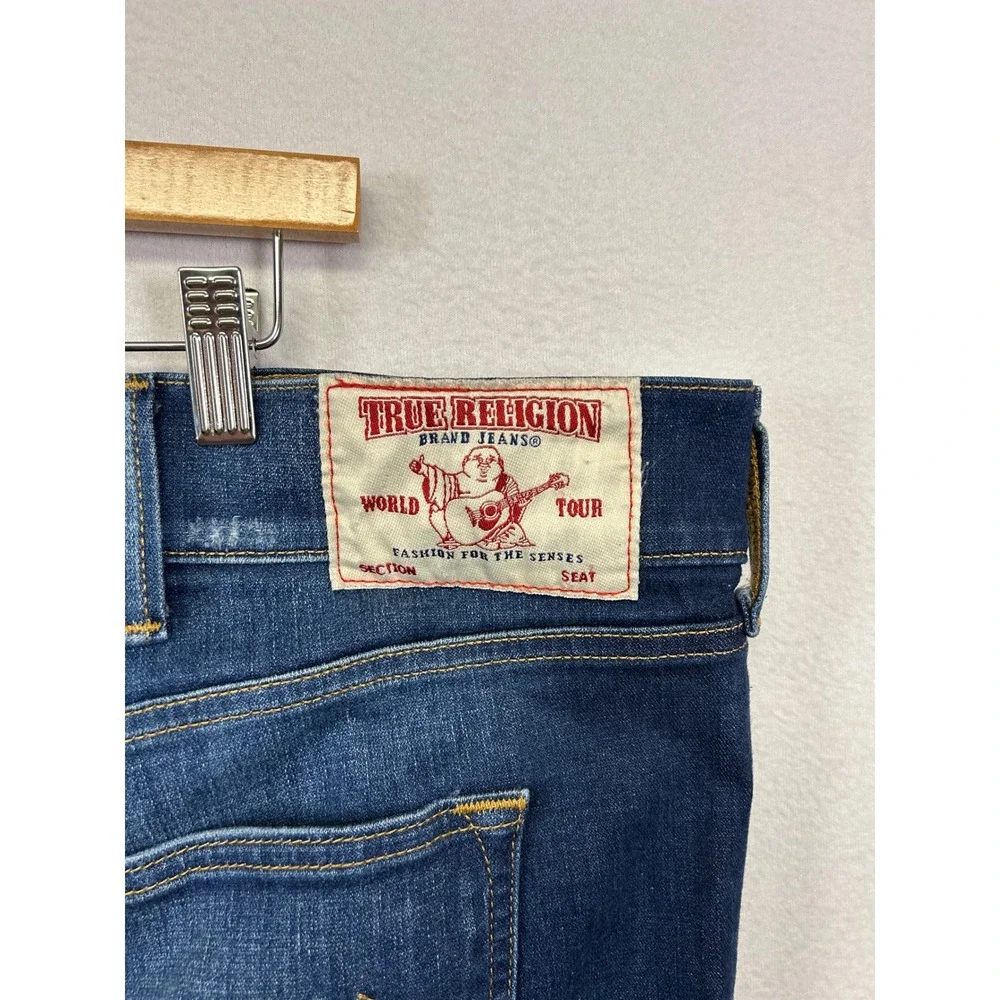 Streetwear True Religion Mens 44 Blue Rocco No Flap Renegade SE Distressed Jeans